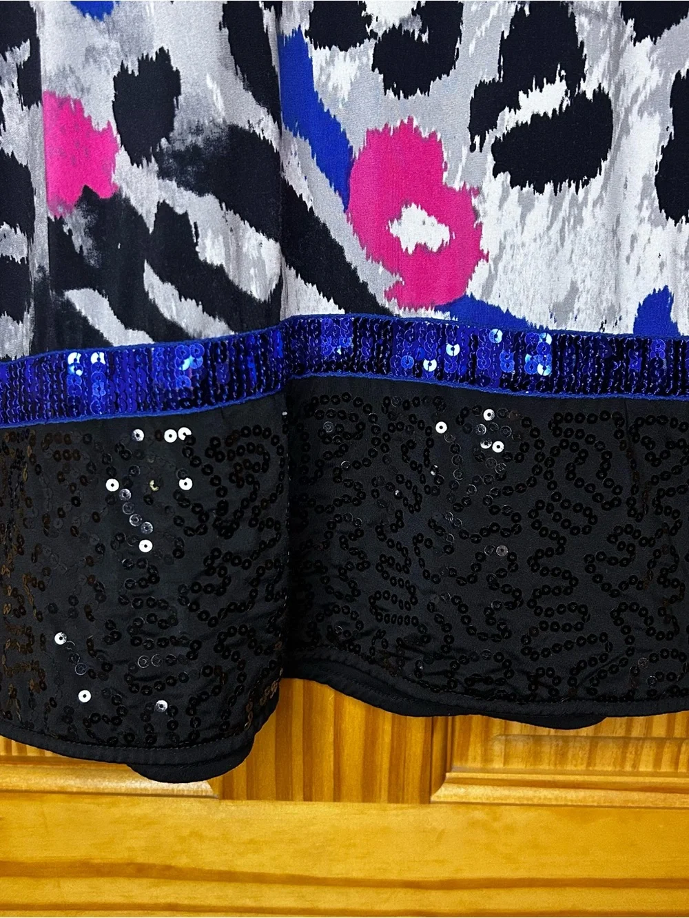 Justice Blue Collar Sequin Trim Multicolor Animal Print Dress